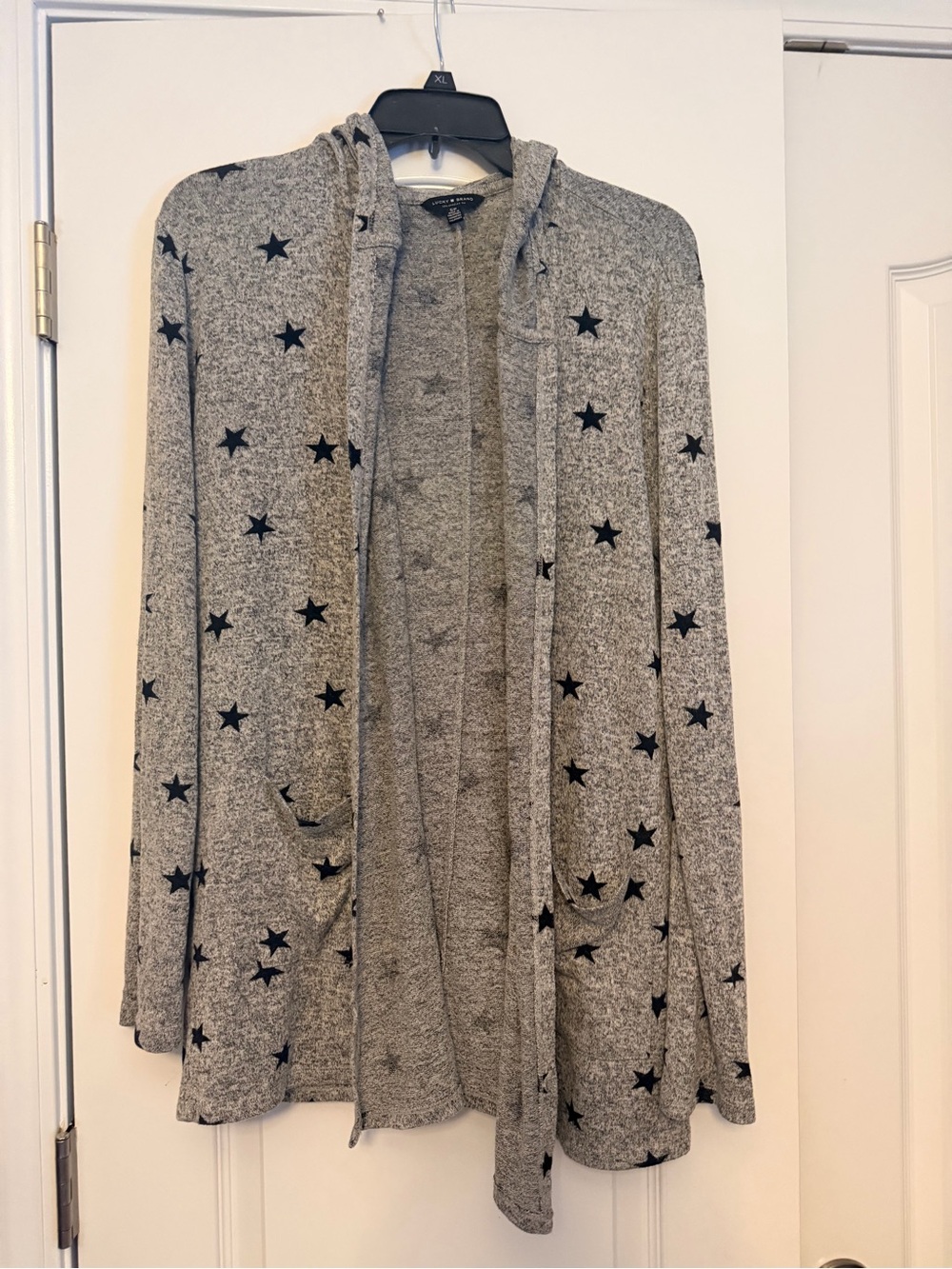 Lucky Brand Cozy Hooded Star-Print Cardigan Sweater - Gray